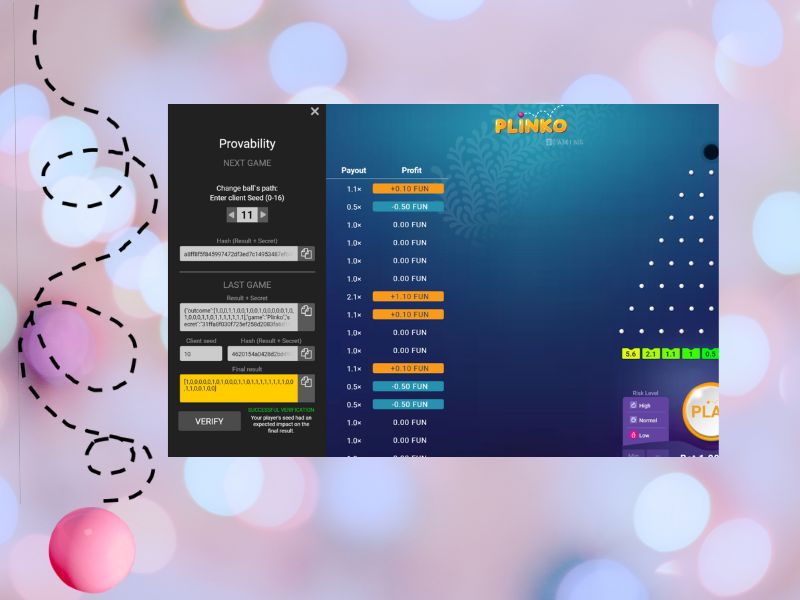 Recursos do jogo Plinko