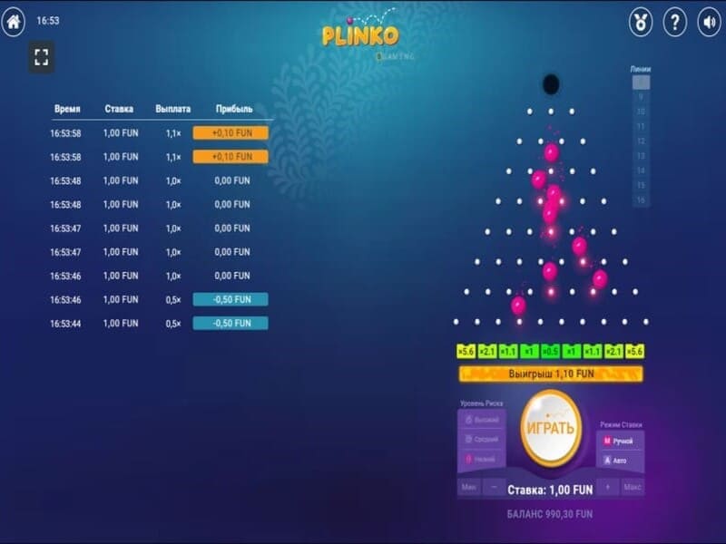 Дизайн и геймплей игры Плинко